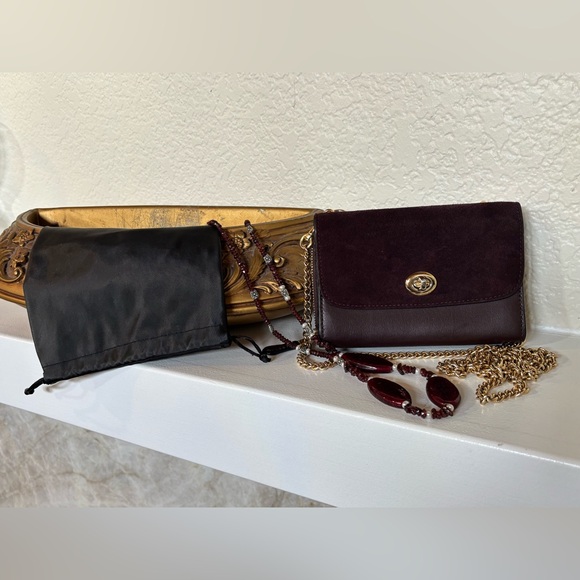 Coach Handbags - Coach Burgundy Clutch / Crossbody Bag / Purse. Garnet Necklace / Black Duster